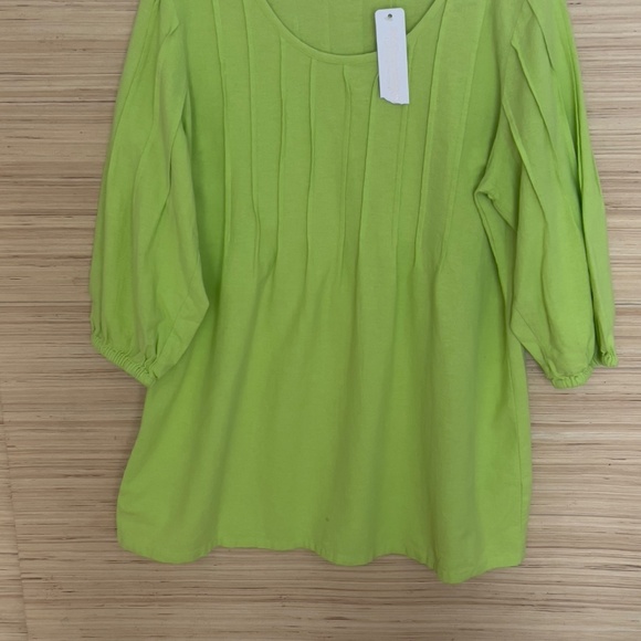 NWT Soft Surroundings green gauze tunic top size L large puff 3/4 sleeve cotton - Picture 3 of 6